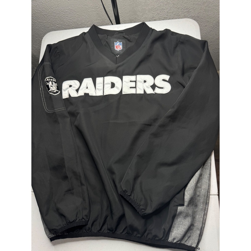 NFL Las Vegas Raiders V-Neck‎ Windbreaker Pullover Black Grey Mens Size M